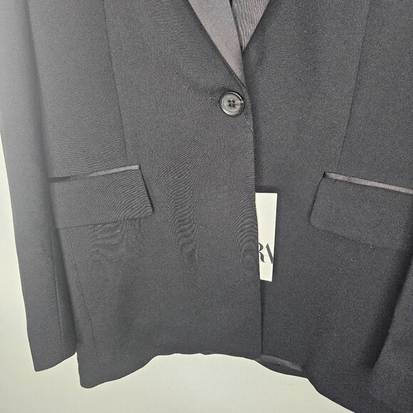 NWT Zara Bloggers Fav Tuxedo Satin Collar Blazer Sz XS Black Dinner 8283/400 - Picture 7 of 10